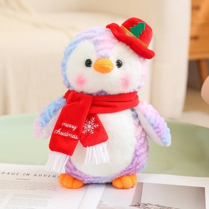 Christmas Penguin Plush Toy Soft Gradient Tie Dye Chenille Stuffed Animal Winter Holiday Home Decoration Gift For Kids