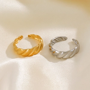 Minimalist croissant style stainless steel open rings in gold and silver finish