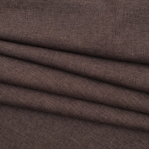 Detail of dark brown linen-textured fabric with elegant drape and woven patterns
