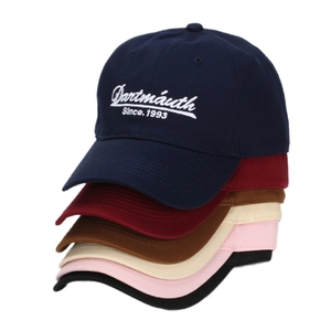 Stack of colorful cotton baseball caps with Dartmouth 1993 embroidery in six various colors