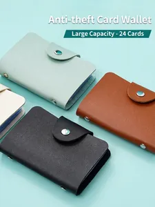 RFID blocking multi-card holder with 24 slots in textured faux leather and snap closure