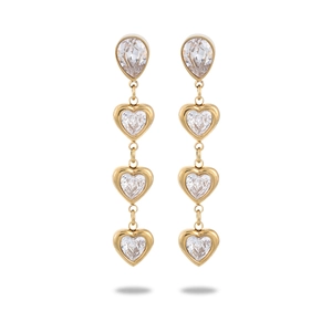Vintage 18K gold plated heart and teardrop zircon drop earrings for women