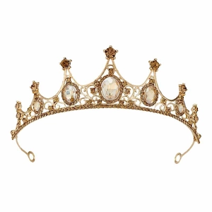 Golden crown headpiece with amber crystals and rhinestones for birthday princess costumes