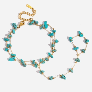 Stainless Steel Turquoise Hand Chain 18K Gold Plated Bohemian Hand Back Chain Jewelry For Women Adjustable