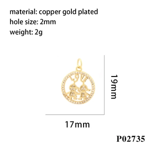 18K gold plated round hollow pendant with love motif and pavé cubic zirconia