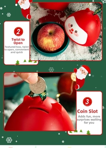Detail of Santa storage box showing coin slot and rotating open function for gifts