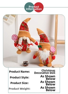 Detailed close-up of plush Christmas gnome dolls with gingerbread motifs and candy accents