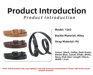 Detail view of colorful 1.5cm thin PU leather belts with polished alloy pin buckles