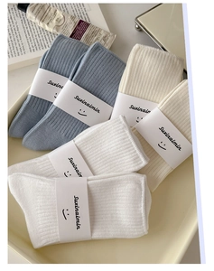 Detailed knit rib texture and cotton fabric of the blue and white crew socks set