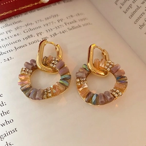 Vintage baroque gold hoop earrings with purple crystals and champagne zircon beads