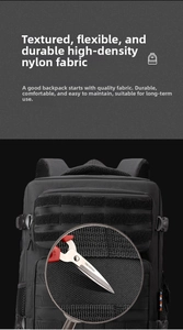 Detail of high-density nylon fabric on a tactical backpack showing durable texture
