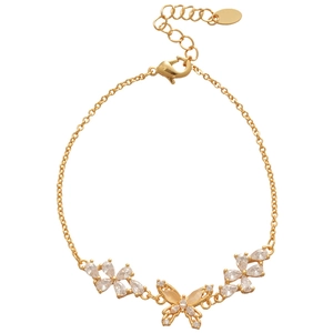Elegant 18k gold plated butterfly and flower bracelet with sparkling zircon crystals