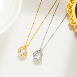 Teardrop Pendant Necklace Stainless Steel Rhinestone Inlaid Water Drop Jewelry For Women Elegant Style Shiny Charm