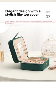 Macro view of dark green velvet jewelry box interior with mirror and ring slots