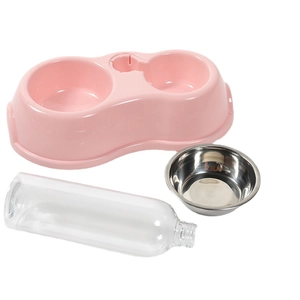 Ensemble gamelle double pour chat rose avec bol inox et réservoir d'eau automatique