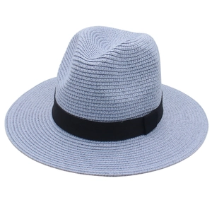 Panama Fedora Straw Hat Sun Protection Breathable Beach Summer Jazz Style Wide Brim With Black Ribbon