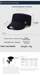 Size guide for men's cotton flat top cap with detailed head circumference measurements