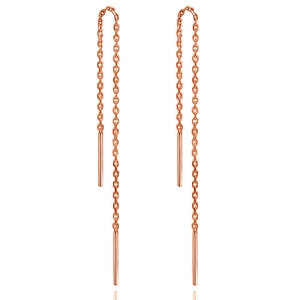 Detailed close-up of rose gold S925 silver long tassel earrings with polished cylinder rods
