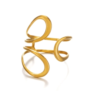 Modern minimalist gold hollowed-out stainless steel ring with elegant fluid sculpture design
