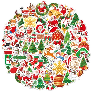 Macro view of assorted holographic laser Christmas stickers with festive holiday patterns