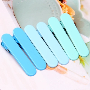 Set of six gradient teal and candy blue seamless metal duckbill hair clips for girls
