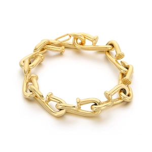 Men's gold-plated stainless steel nail link bracelet with industrial punk rock design