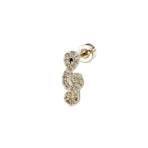Golden G-clef musical note ear stud with sparkling crystal pave setting for women