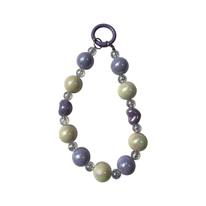 Pearlescent acrylic beaded keychain with purple and iridescent white beads on a ring