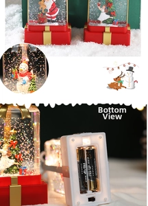 Detail showing red gift box base, internal holiday scene and bottom battery compartment