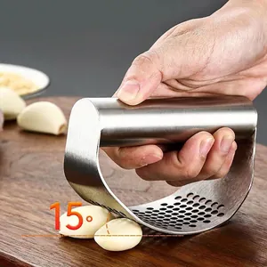 Manual Garlic Press Stainless Steel Rocker Ergonomic Curved Handle Garlic Mincer Crusher Rustproof Kitchen Mincing Tool