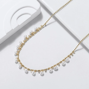 Collier Pendentif Perle d'Eau Douce en Argent Sterling 925 Chaîne à Billes Minimaliste avec Zirconia Bijoux Mode Femme