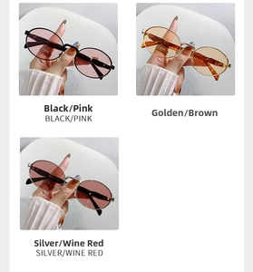 Detailansicht der Vintage-Oval-Sonnenbrille aus Metall mit rosa, braunen und roten Gläsern