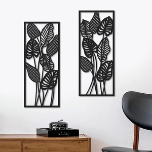 Lot de 2 décorations murales en métal noir avec motifs de feuilles de monstera
