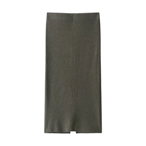Jupe en maille gris foncé pour femme avec motif losange et fente latérale