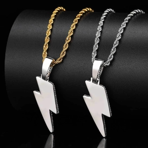 Hip hop lightning bolt pendant necklaces with zircons in gold and silver finish