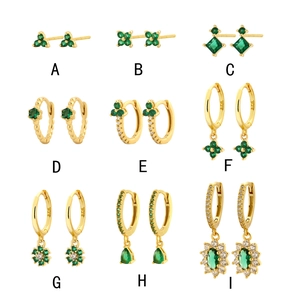 S925 silver gold clover earrings set with green emerald stones in nine diverse floral styles