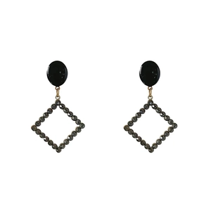Elegant geometric rhombus drop earrings with dark beads and gold accents for women