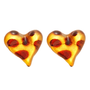 Vintage leopard resin heart earrings with amber brown tortoiseshell pattern for women