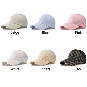 Classic checkered satin baseball caps in six colors with glossy metallic finish and curved brim
