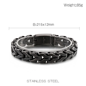 Detailed macro view of 316L stainless steel dragon bone chain link bracelet in gun black finish