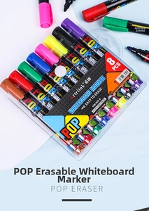 Detail view of 8-color washable whiteboard markers set in transparent storage box