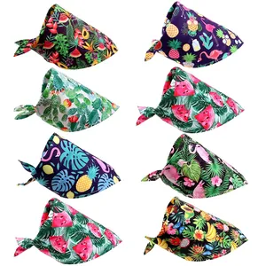 Set of 8 tropical pet bandanas featuring flamingo, cactus, and fruit prints for dogs