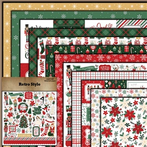 Detail of vintage Nutcracker Christmas scrapbook paper with festive patterns and holiday motifs
