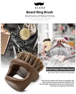 Macro shot of beard ring brush with boar bristles for hair styling and grooming