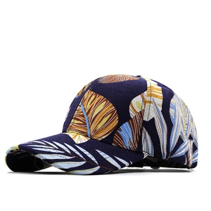 Fashionable navy hip hop baseball cap with vibrant tropical leaf prints for men and women