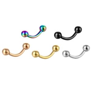 Five geometric stainless steel nose rings and curved barbells in assorted metallic colors