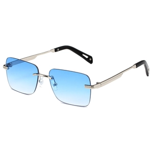Gafas de sol cuadradas sin montura con lentes degradadas azules y patillas de metal
