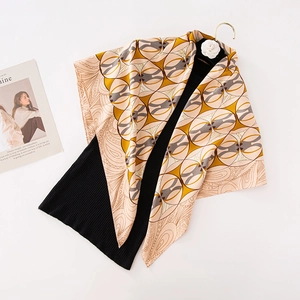 Geometric Paisley Print Twill Satin Square Scarf Women Satin Feel Sun Protection Fashion Elegant Head Neck Kerchief