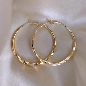 Twisted Copper Hoop Earrings For Women Minimalist Large Circle Earrings Gold Silver Plated Elegant Chic Fashion Jewelry