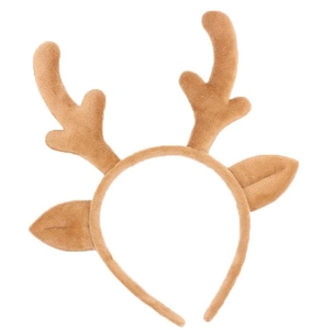 Detailed view of plush brown reindeer antlers and soft ears on a festive headband